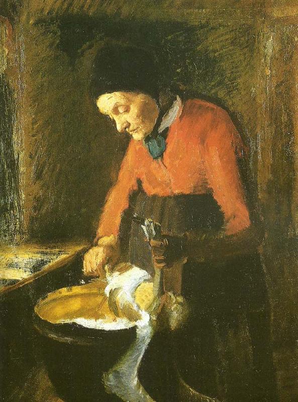 Anna Ancher gamle lene plukker en gas oil painting picture